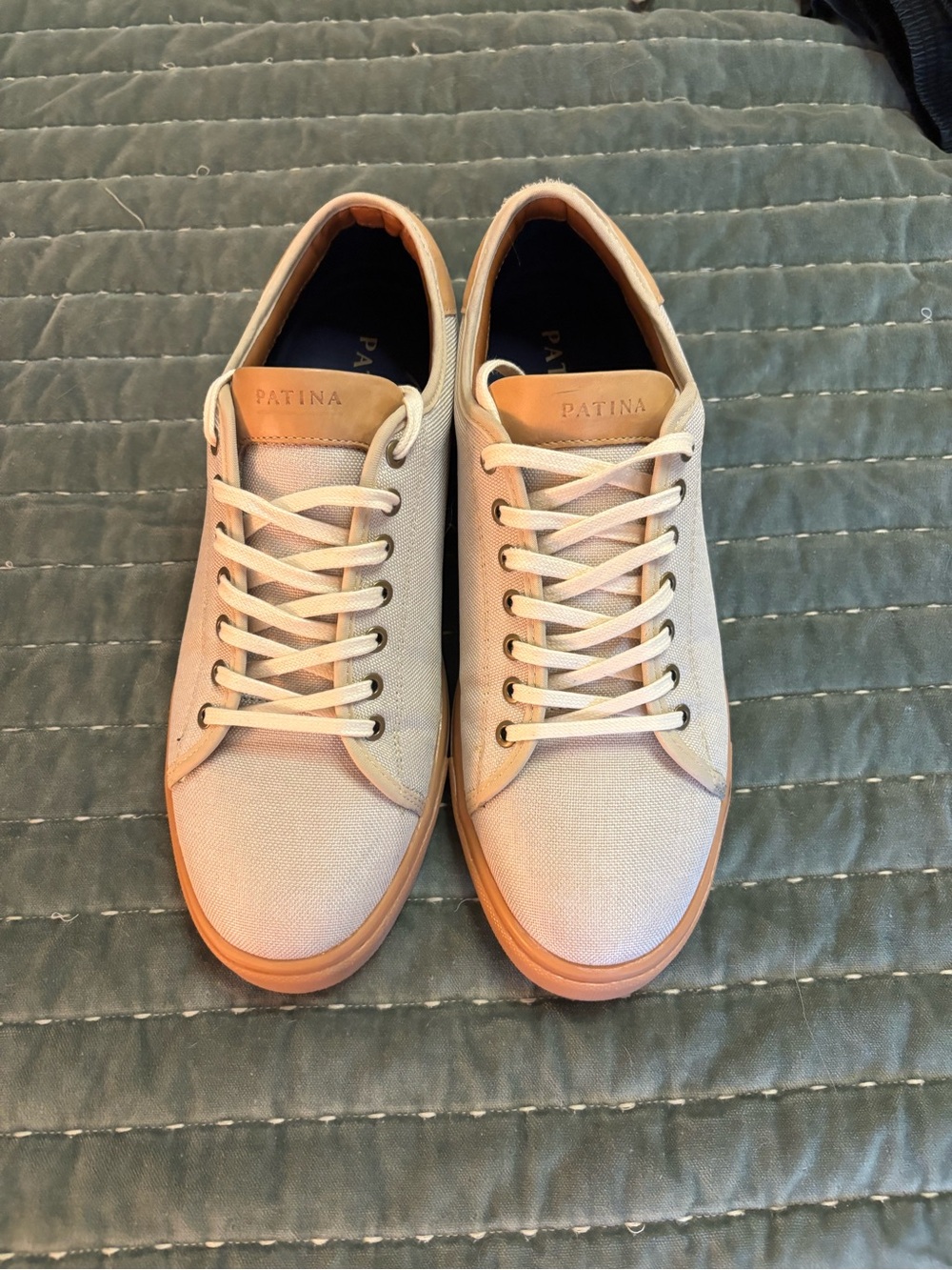 Portland Leather Men's Low-Top Sneakers in Beige Canvas